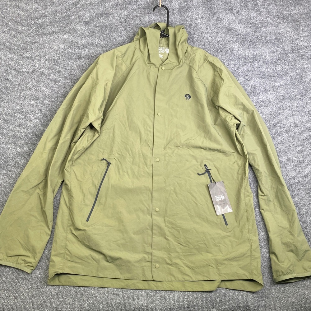 Mountain Hardwear Railay Shirt Mens Large Green Hooded Snap Jacket OM8173 NEW
